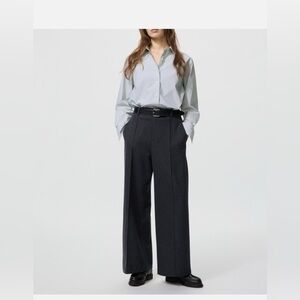 UNIQLO Brushed Jersey Wide Let Pants S Dark Grey Relax Fit Trousers